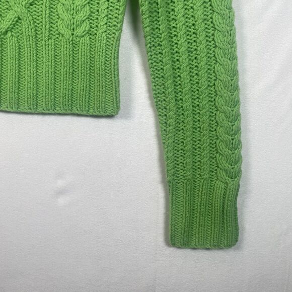 Express Hand Knit 100% Merino Wool Cable Knit Turtleneck Sweater Women’s M Green - Picture 6 of 9